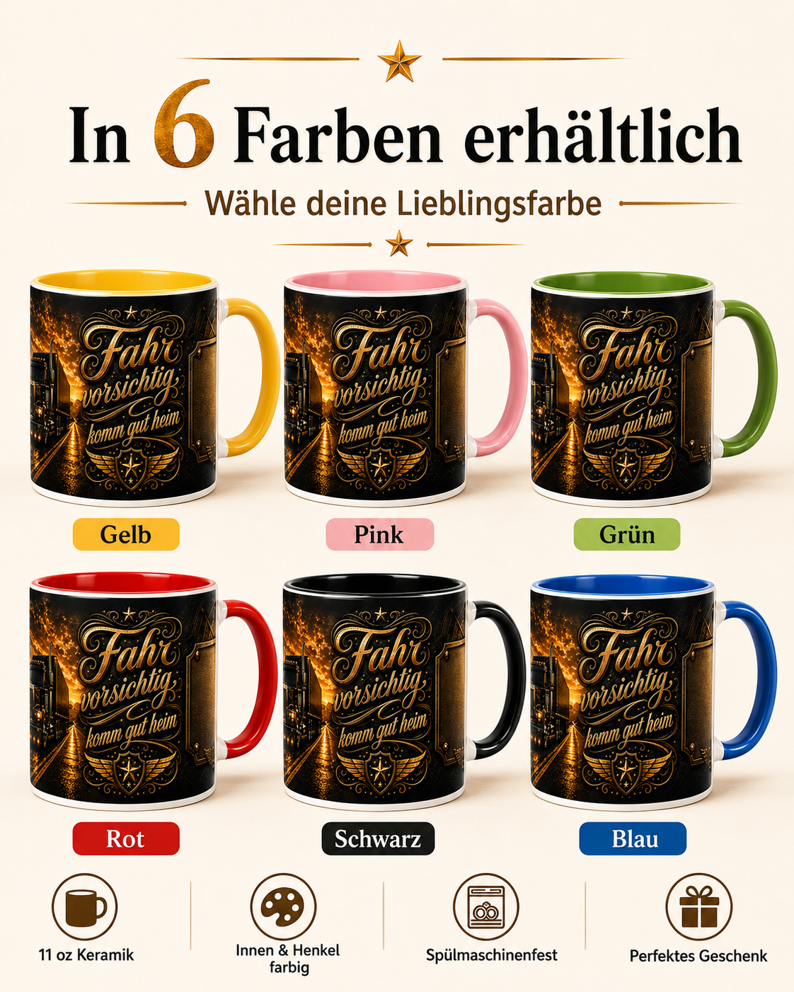 Personalisierte LKW Fahrer Tasse „Fahr vorsichtig, komm gut heim“